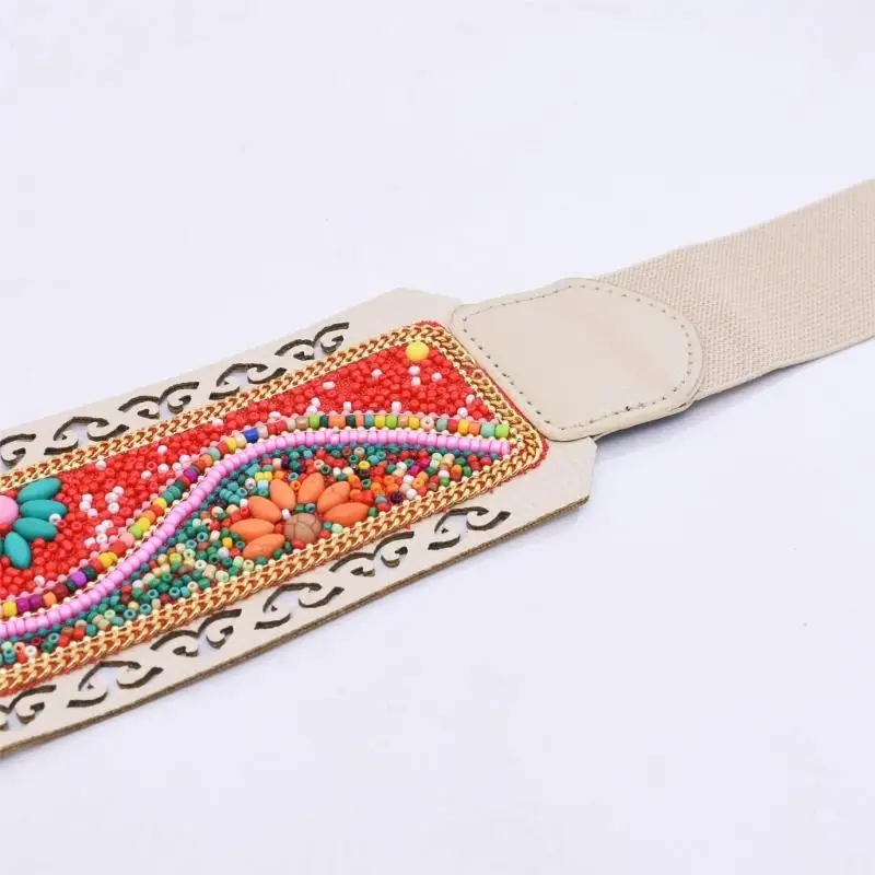 

31BB Stretchable Beaded Flower Belt Women’s Elastic Waist Chain for Daily Outfits