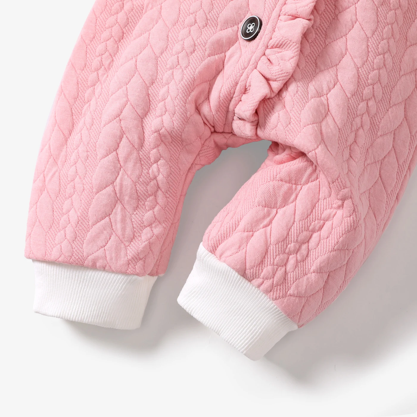 PatPat 3D Ears Hooded Long-sleeve Ruffle Pink Thickened Lined Baby Jumpsuit