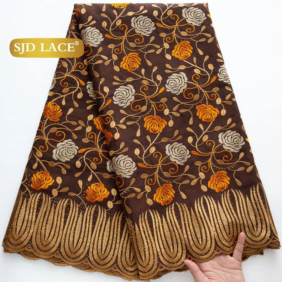 

SJD LACE African Nigerian Cotton Lace Fabrics 2025 High Quality 5Yards Stones Swiss Voile Lace Fabric for Women Party Dress 4464