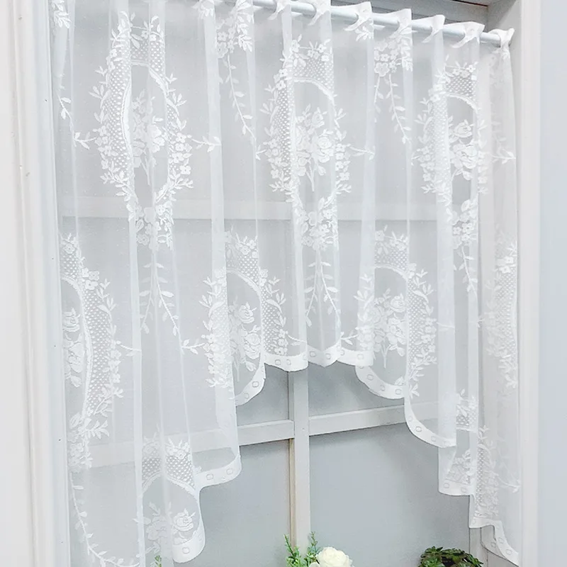 Cortina de renda bordada para tela de janela, Nordic Door Curtain, Partição, Partição branca, Decoração para casa, Café