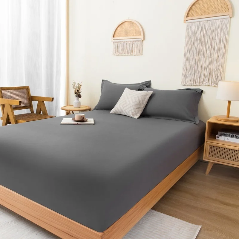 Fitted Bed Sheet Mattress Protector Brushed Cotton Solid Color Single Double Soft Dustproof Skin-Friendly Cover for Dormitory