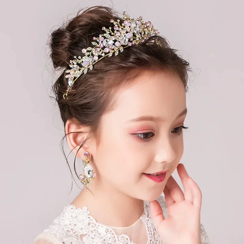 Children's Crown Headdress Princess Girl's Crown Child Headband Stage Flower Girl Head Flower Wreath Ornament