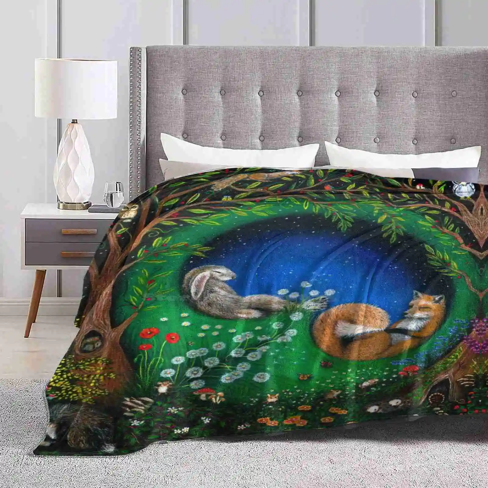 Midsummer Night'S Dream All Sizes Soft Cover Blanket Home Decor Bedding Fox Hare Peacock Badger Mice Dandelions Trees Forest