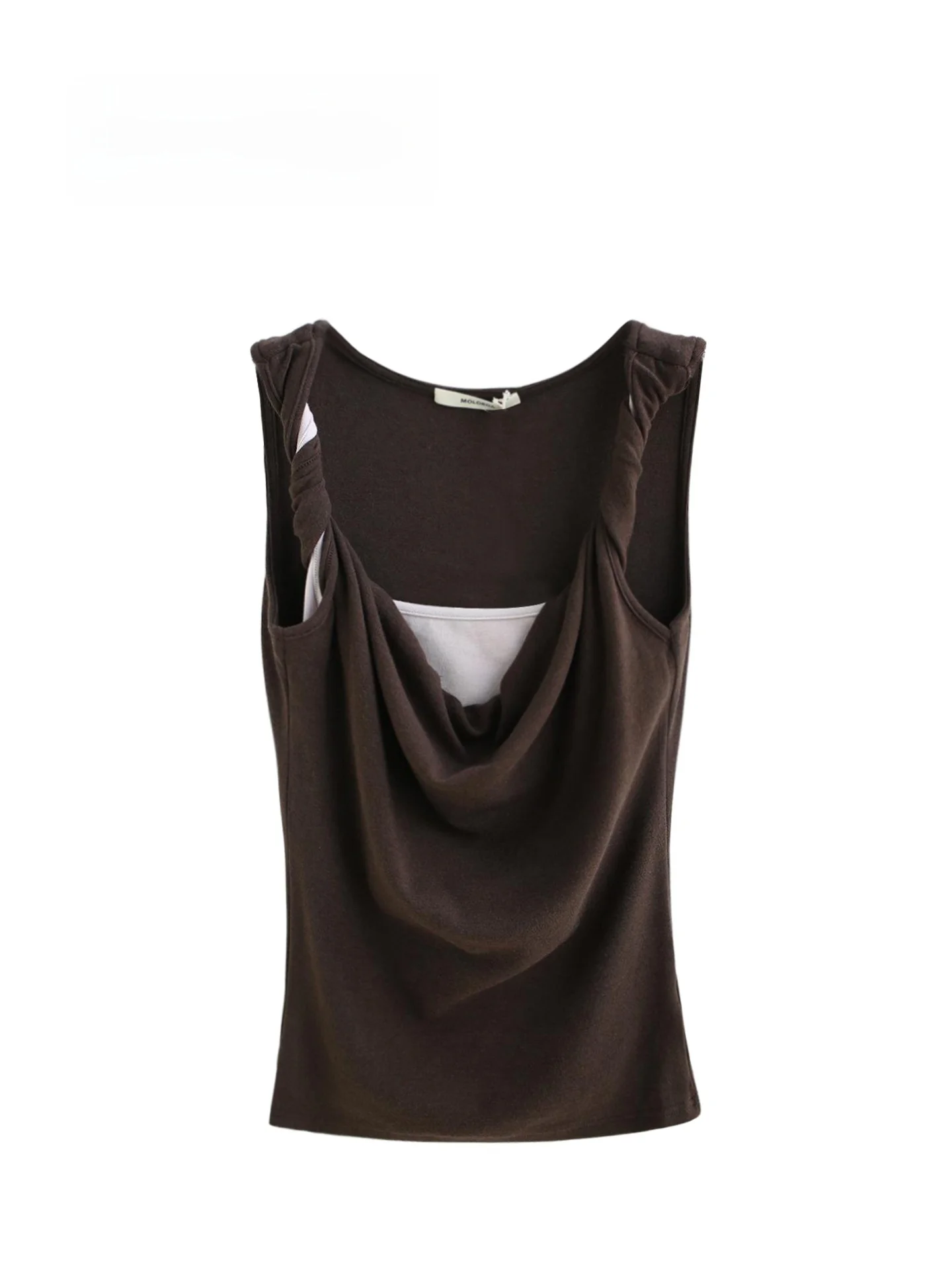 

Summer New Style American Retro Spicy Girl Short Sleeveless Vest High Neck Knot Design Two-Piece Illusion Casual Cotton T-Shirt