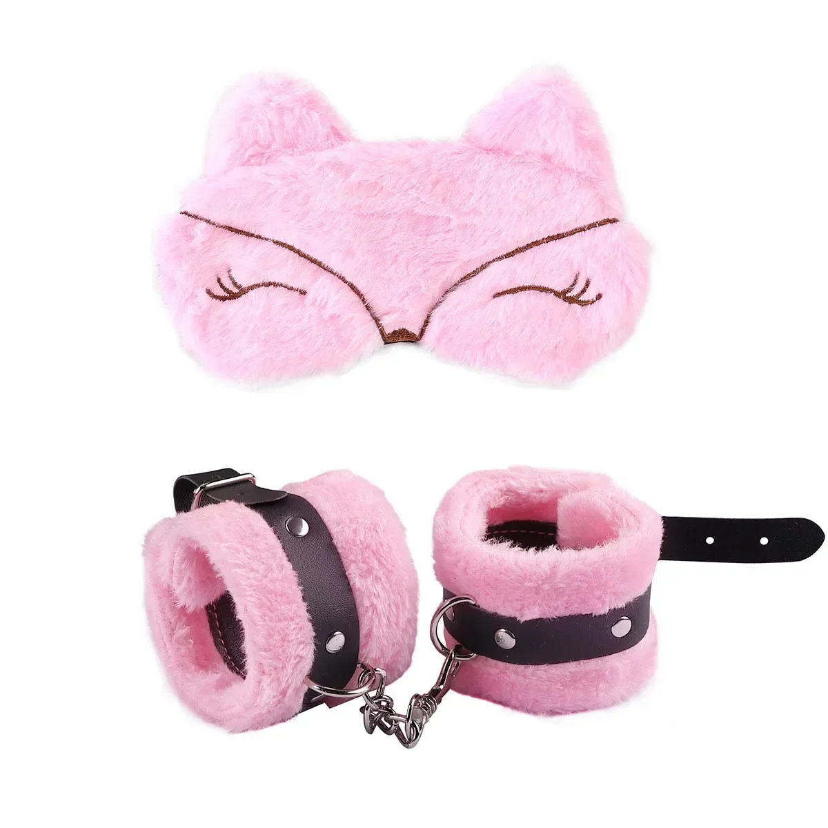 Ajustável PU Leather SM Algemas Sex Toy, Plush Blindfold, Máscaras Restrições, Bondage Sex Toy para Adultos, Jogos Acessórios