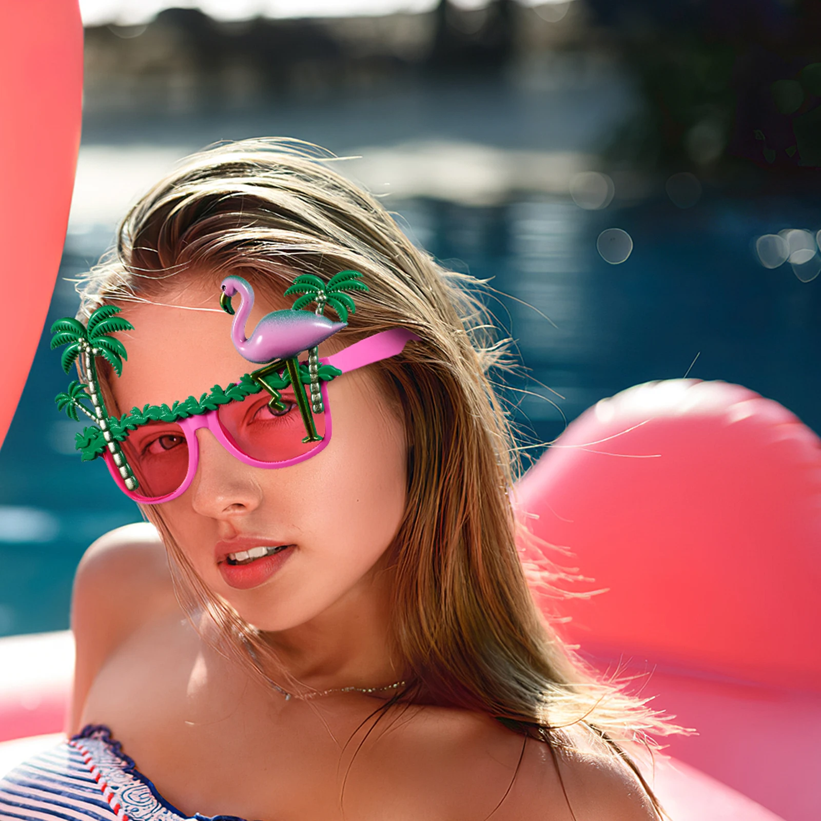 

2Pcs Flamingo Glasses Fashionable Lightweight Summer Party Sunglasses Hawaiian Luau Decorations Flamingo Glasses