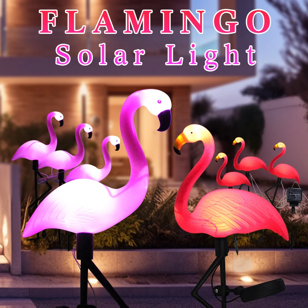 Solar Flamingo Light LED Outdoor Courtyard Lamp Garden Light Waterproof Stake Light Pathway Decor Solar Patio Ground Lantern 2
