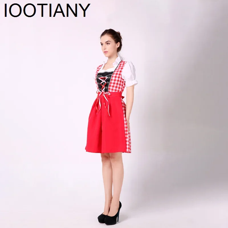 Cosplay carnaval Bar cerveza sirvienta camarera Cosplay disfraz mujer Oktoberfest bávaro vestido largo azul adulto Oktoberfest delantal