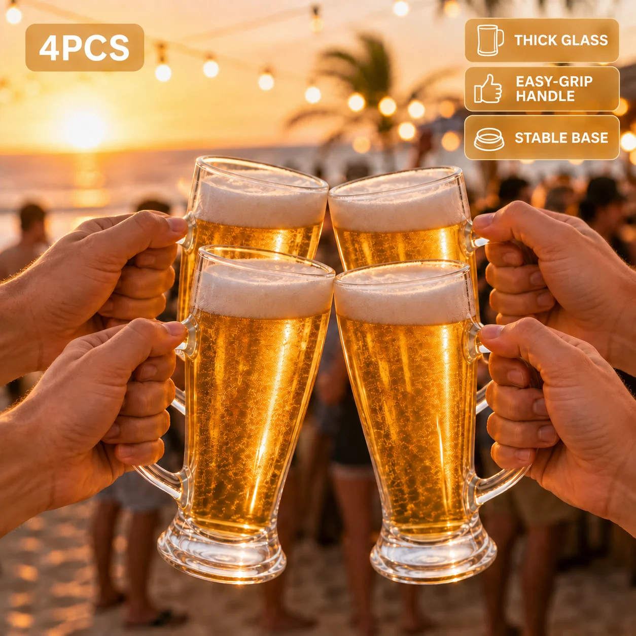 4/2 stuks: grote bierglazen, ideaal voor strandfeesten, barbecues, kampeertochten en themafeesten.