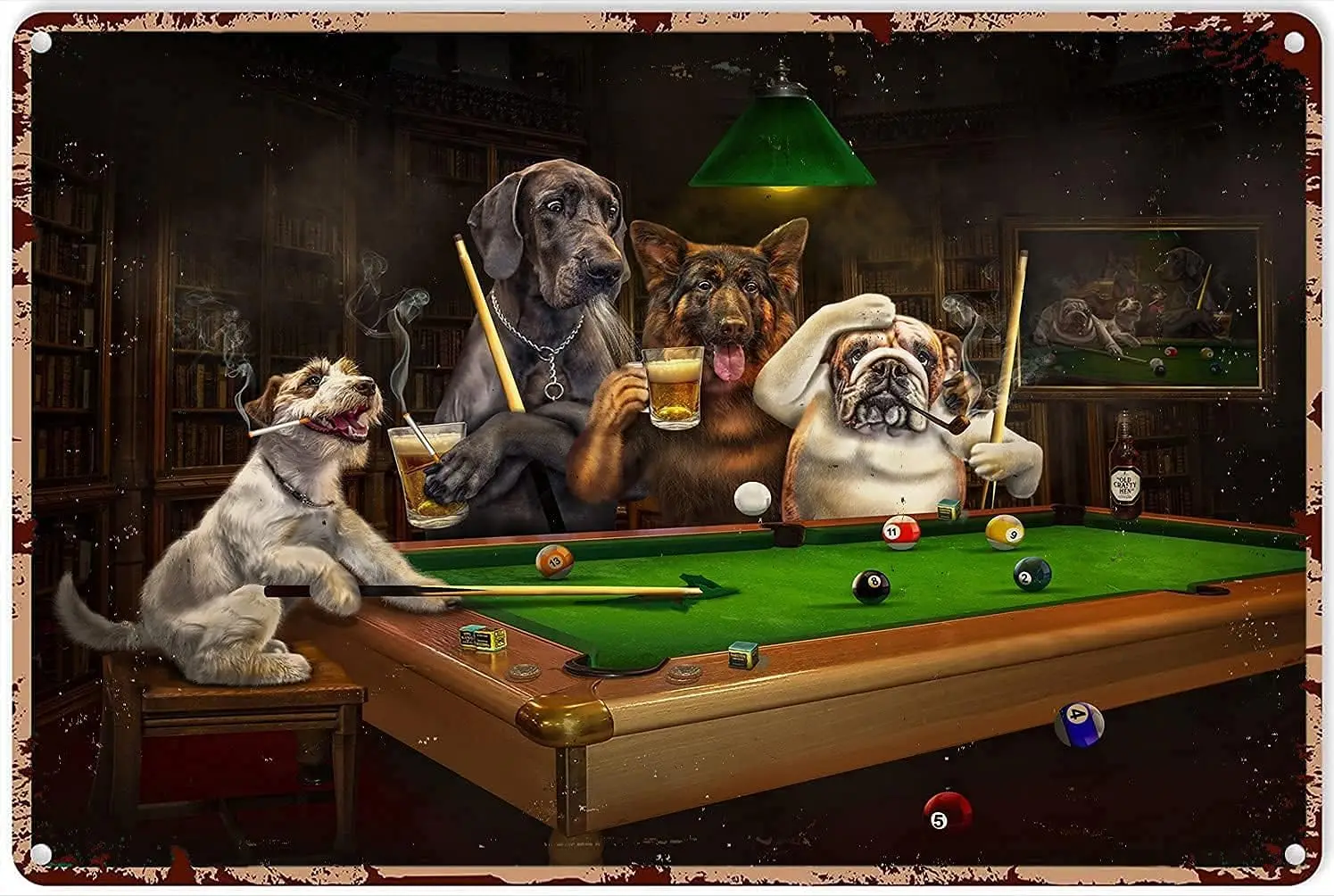 Nostalgia Vintage Retro Funny Dog Art Poster Dogs Playing Pool Metal Sign Decor Tin Vintage Sign for Indoor Outdoor Farmhouse Co