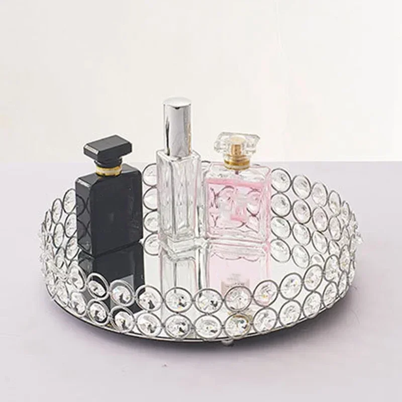 High-end Crystal Premium Red Wine Tray Ins Style Creative Coffee Tray Metal Glass Cosmetics Storage Box Crafts Home Decoration