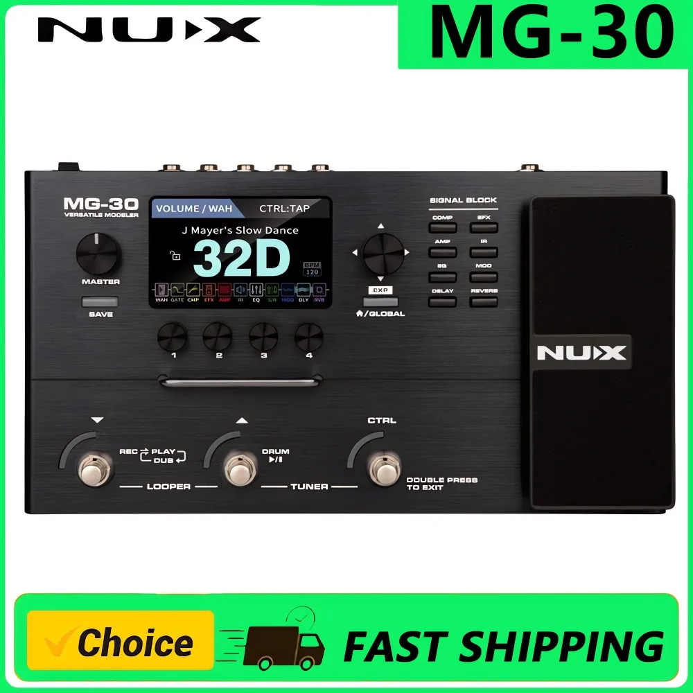 معالج تشكيل الجيتار NUX MG-30 متعدد التأثيرات بدواسة الجيتار/الجهير/الجهير الصوتي، محمل الأشعة تحت الحمراء، خوارزمية الصندوق الأبيض، EFX