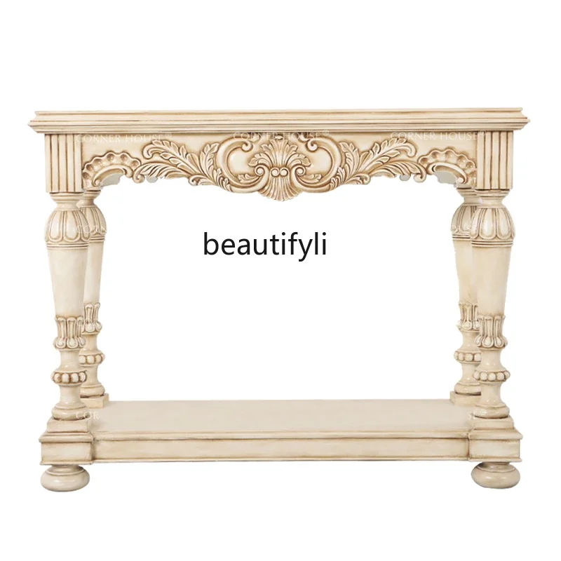 

ss1001 American solid wood white old foyer entrance table European carved decorative cabinet French retro side table against the