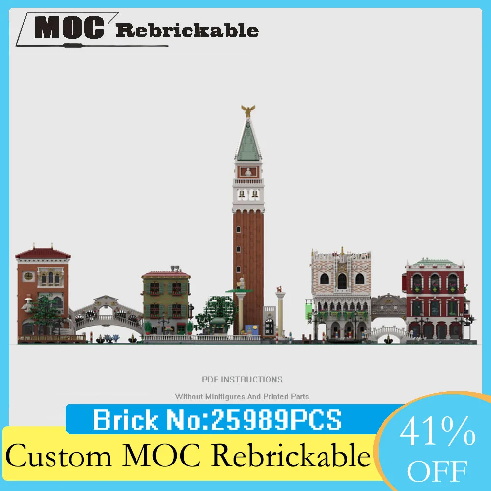 25989PCS Customised Venice San Marco Building Blocks Street View MOC Bridge Landscape Model DIY Birthday Toys Christmas Gift