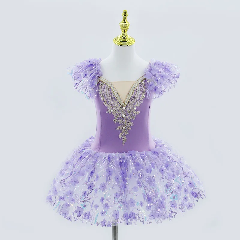 2024 Rosa Per Bambini Sala Da Ballo Abbigliamento Con Paillettes Fiore Tutù Vestito Da Balletto Per La Ragazza di Danza Moderna Vestito Dal Tutu Delle Ragazze Balletto Vestito Da Principessa