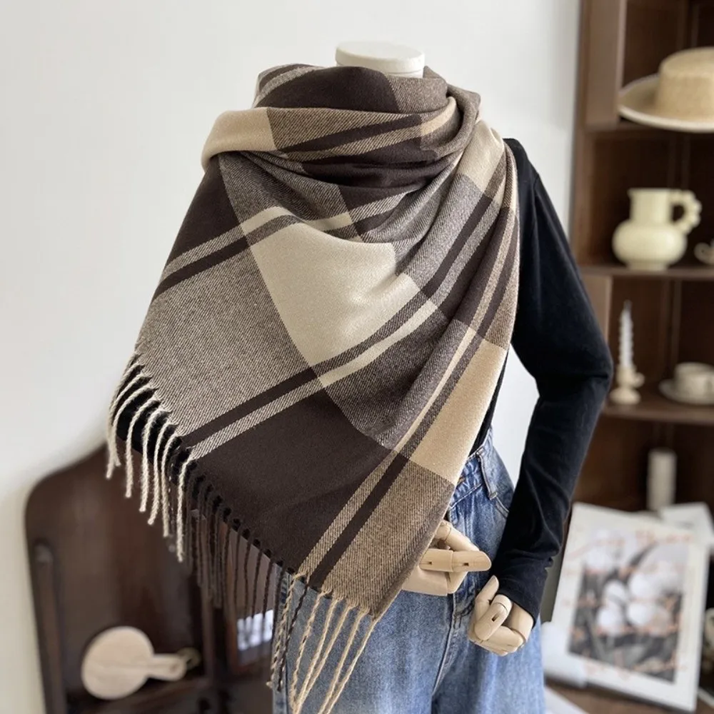 

Casual Windproof Plaid Scarf Thick Keep Warm Imitation Cashmere Shawl Tassel Long Shawl Wrap Apparel Accessories