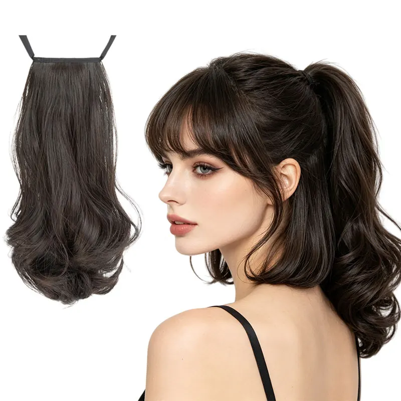 35cm Natural Wavy Ponytail Wig, Short Curly Ponytail with Velcro Wrap, Slimming and Height-Enhancing Fashion Synthetic Hair Accessory for Women, Suitable for Daily Wear, Photography, Beauty Makeup, and Party Events