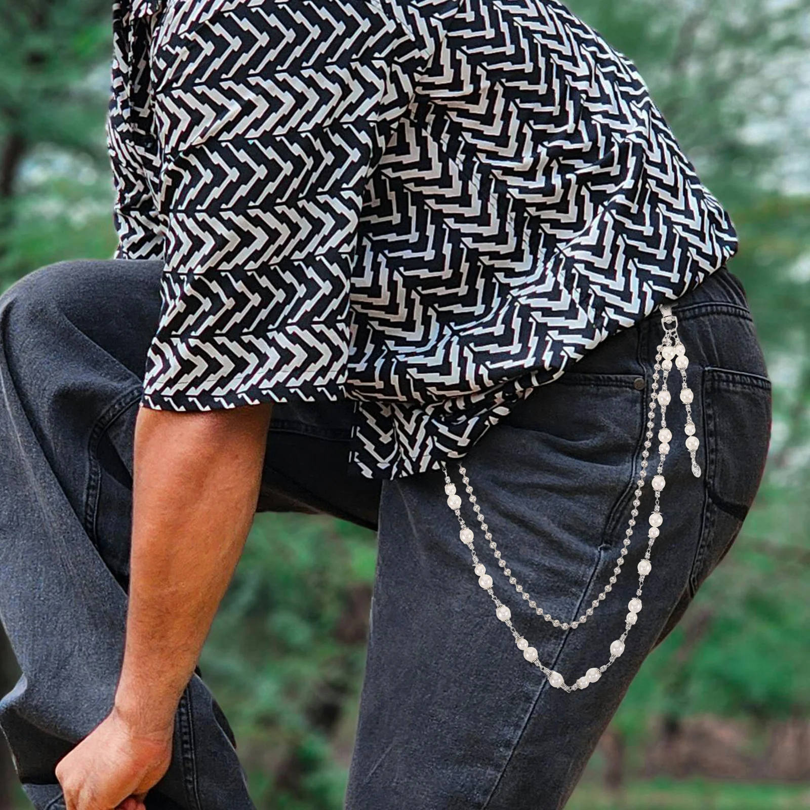 

Fashionable Hip Hop Pants Chain With Plastic Pearls Lightweight Waist Belt For Denim Jeans Summer Outfits Unisex Punk Trousers