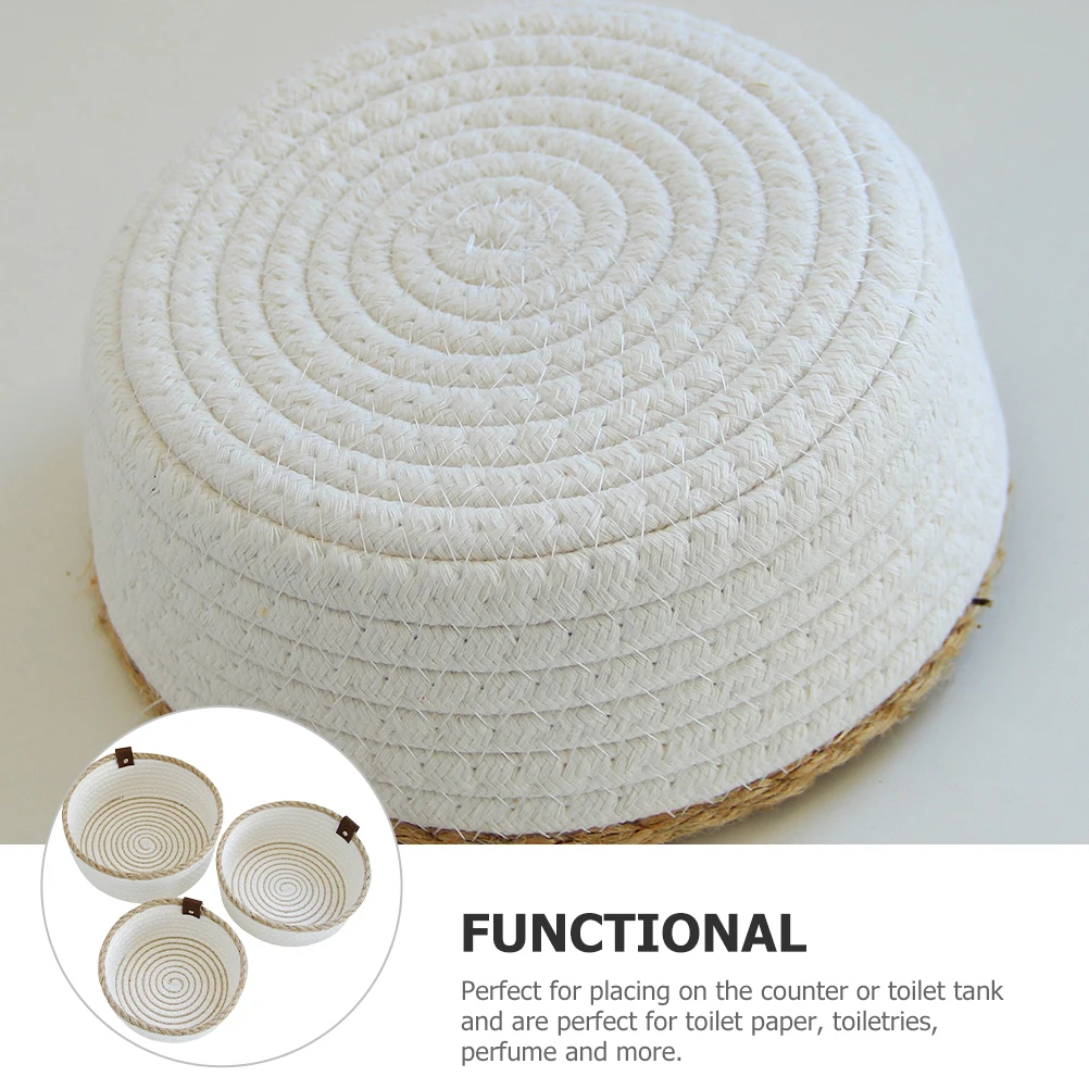 

3pcs Cotton Hemp Rope Woven Storage Basket Home Closet Tabletop Bathroom Bedroom Desktop Organizer Snack Sundries Makeup Holder