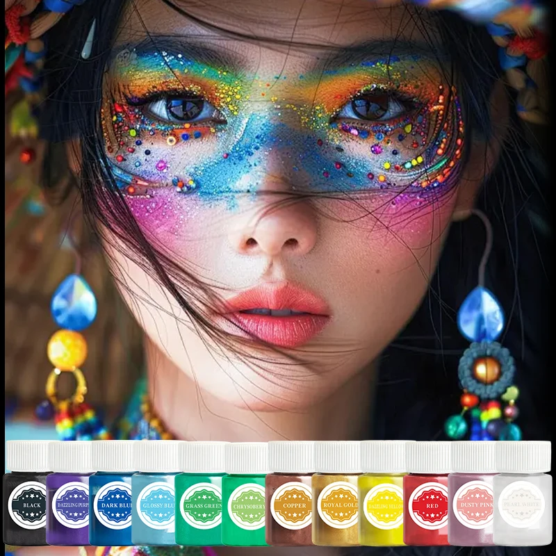 12 Colors Shimmer Mica Powder, Metallic & Earth Tones,Vibrant Multi-Purpose Craft Pigment for DIY Crafts, Nail Art,Candle Making
