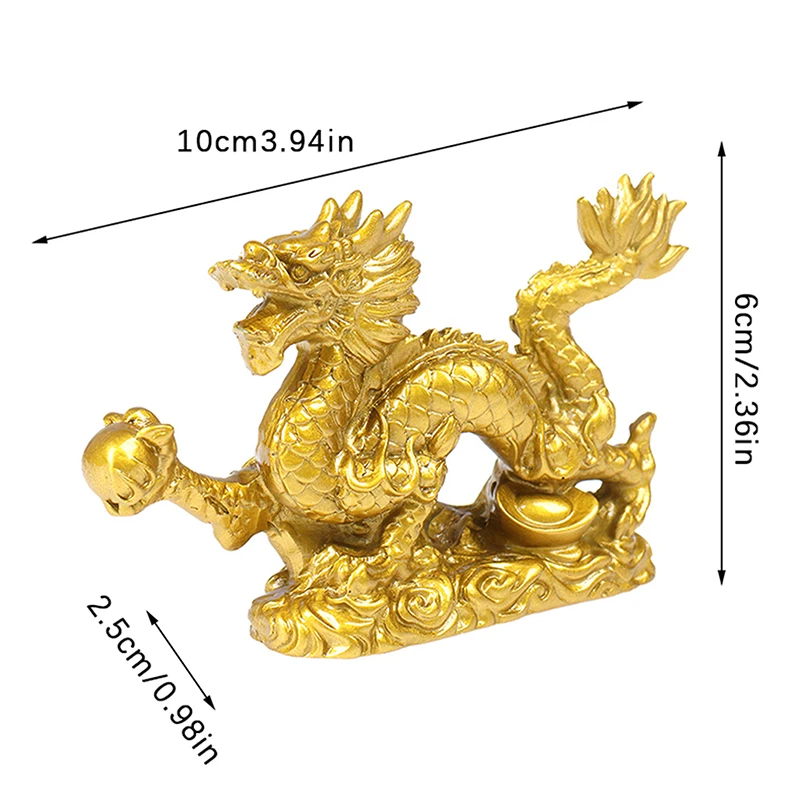 Good Lucky Dragon Chinese Twaalf Zodiac Standbeeld Goud Dragon Standbeeld Dieren Sculptuur Beeldjes Desktop Decoratie