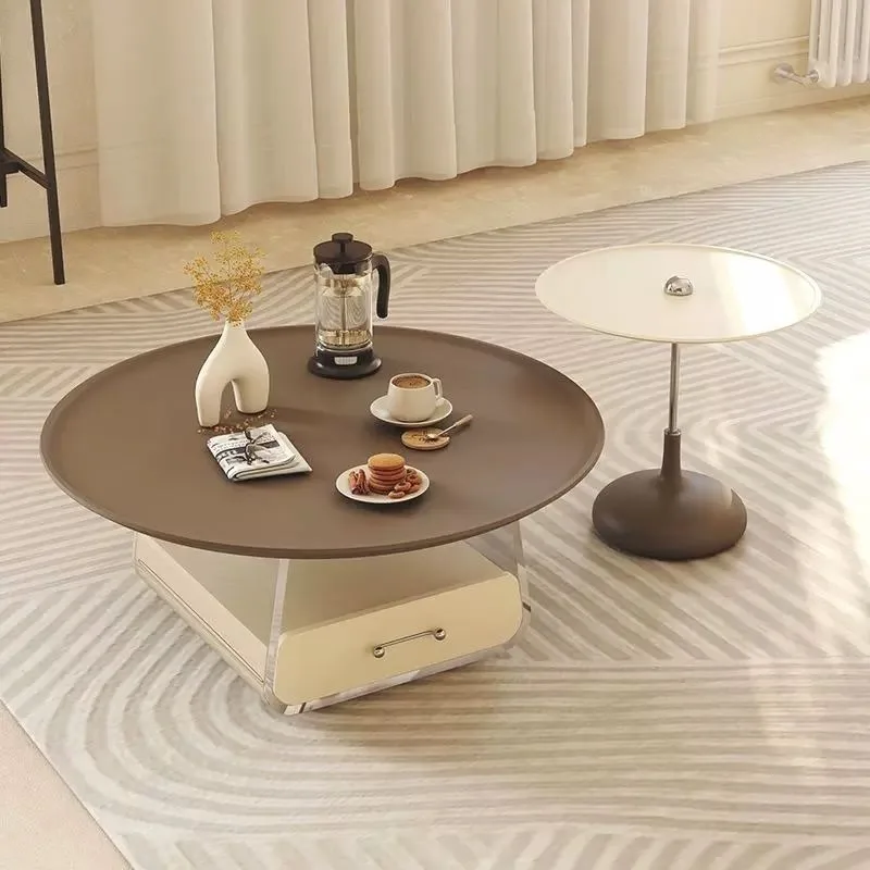 

Cream retro new coffee table French home simple living room modern acrylic round