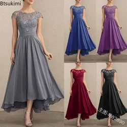 2026 vestidos de noche elegantes para mujer, cuello redondo, sin mangas, corte en A, vestidos largos de gasa de encaje, vestido sencillo de graduación de cintura alta, bata femenina