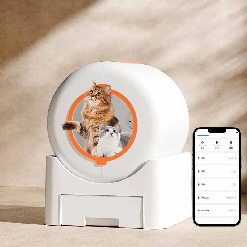 

Multiple Cats Smart Lavatory White Automatic Self-Cleaning Cat Litter Box App Controlled With Health Monitoring