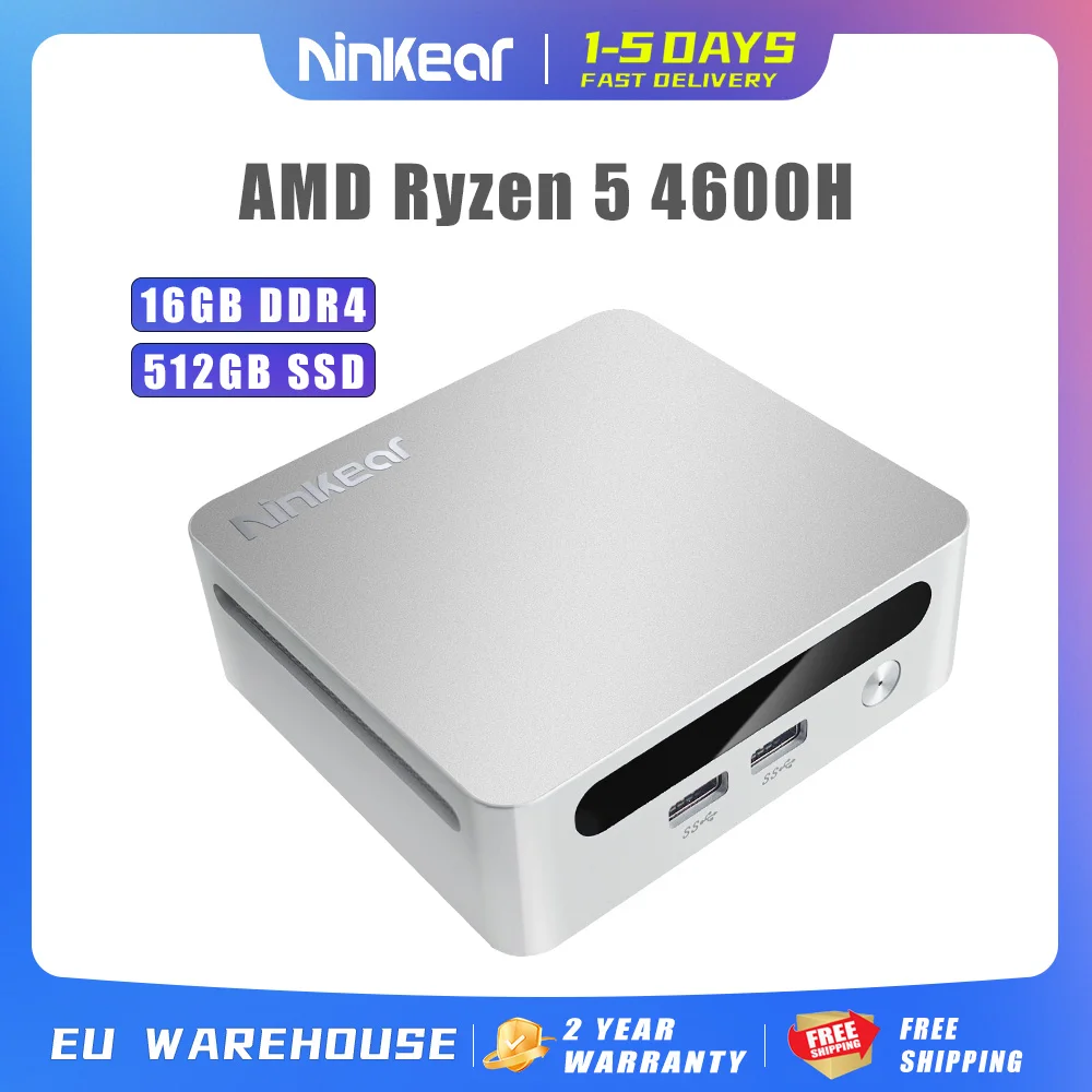 Ninkear N4 MINI PC AMD Ryzen 5 4600H do 4.2 GHz 16GB DDR4 + 512GB SSD WiFi 6 BT 5.2 wsparcie 8K trzy ekrany okna 11