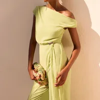 Women Elegant Personality Solid Chiffon Playsuit Sexy Skew Collar Asymmetrical Party Jumpsuits Casual Short Sleeve Draped Romper - Image 2