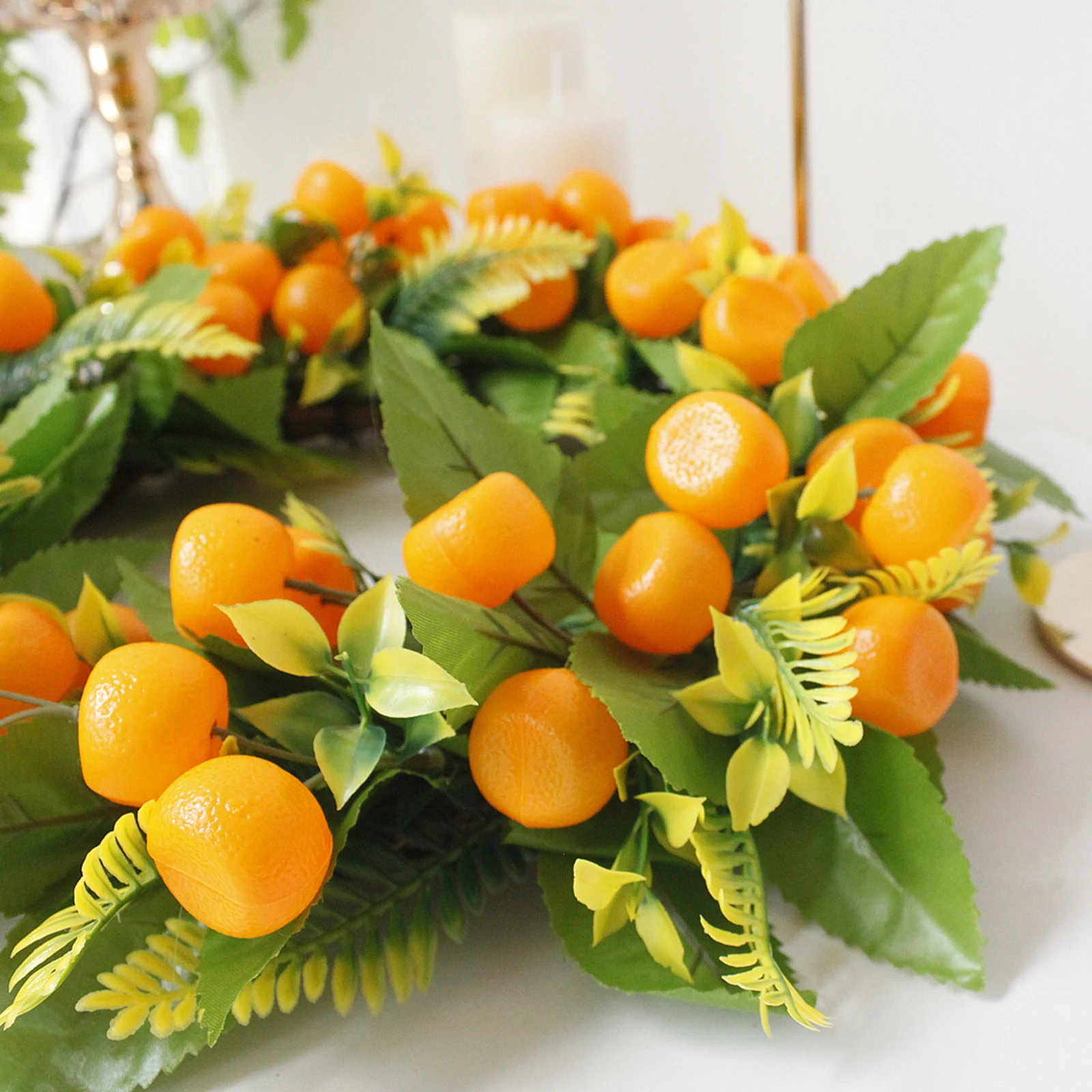 Fake Wreath Mural With Lemon Simulation Thanksgiving Leaf Garland For Home Wall Rattan Window Front Multicolor Halloween