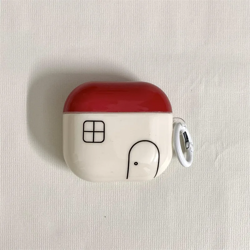 الإبداعية الأحمر منزل صغير مع قلادة سماعة غطاء القضية ل AirPods 1 أو 2 3 4 Pro 2 سماعة رأس بخاصية البلوتوث