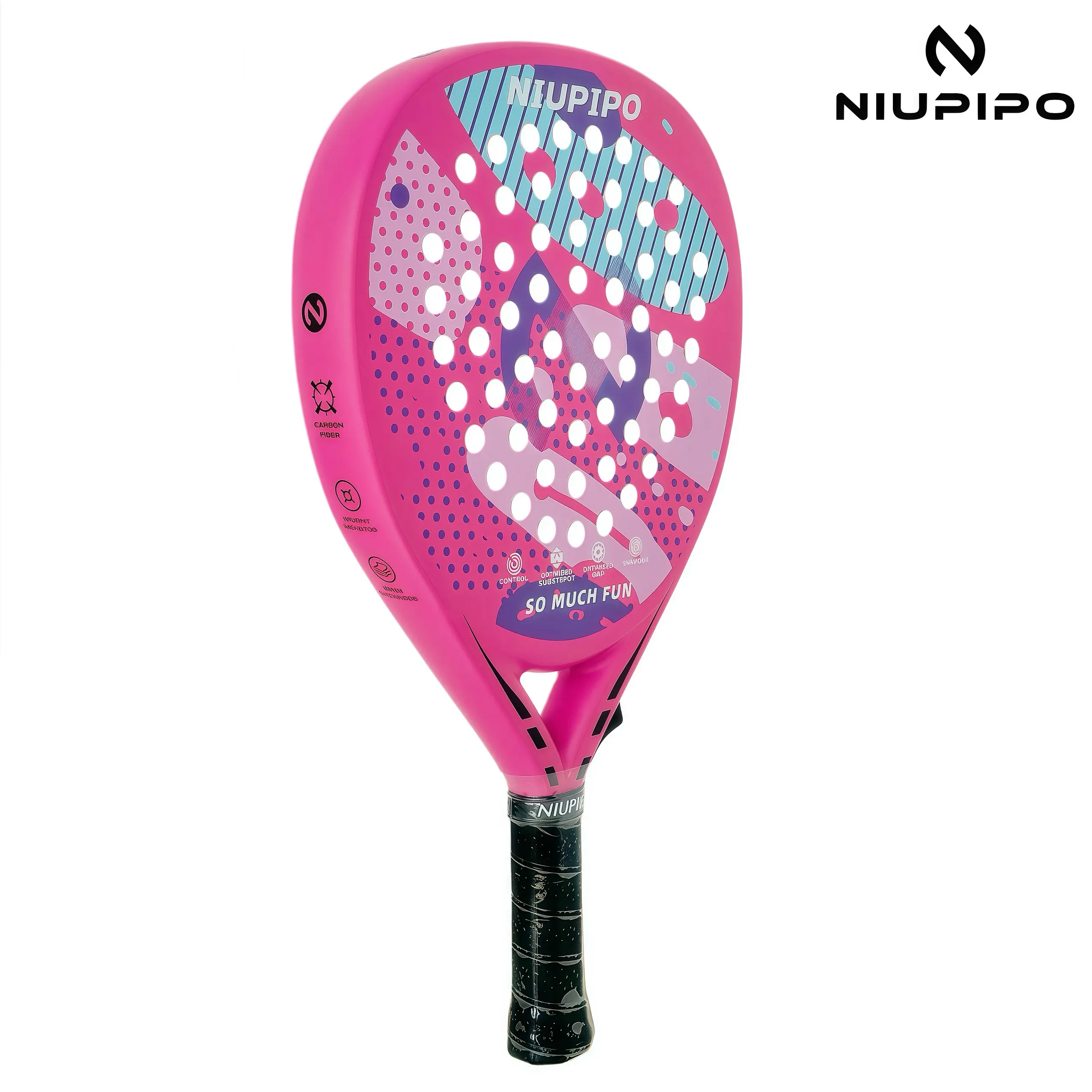 NIUPIPO Tennis Padel Racket, Full Carbon Fiber Racket Surface, Thermoformed Uni-body Construction, Soft EVA Core, Thickness 38mm