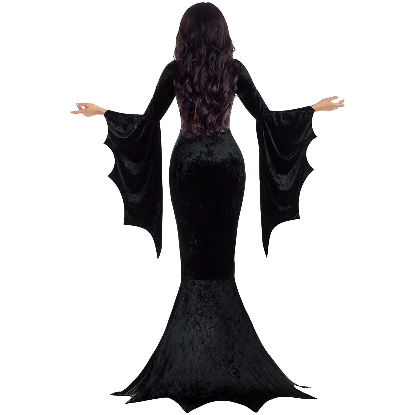 2024 New Women's Carnival Witch Costume Retro Black Gothic Morticia Mermaid Dress Women's Halloween Vampire Bride Role Playing R