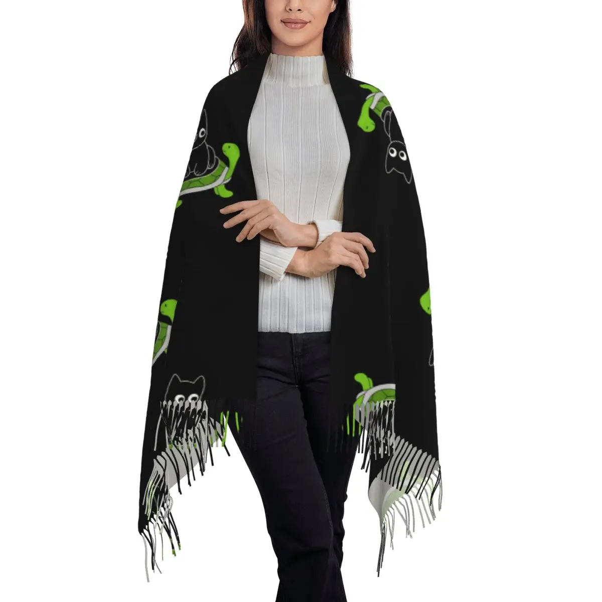 Black Cat Scarf Tassel Scarves Women Soft Warm Shawls and Wraps Large Fall Winter Shawl Wrap