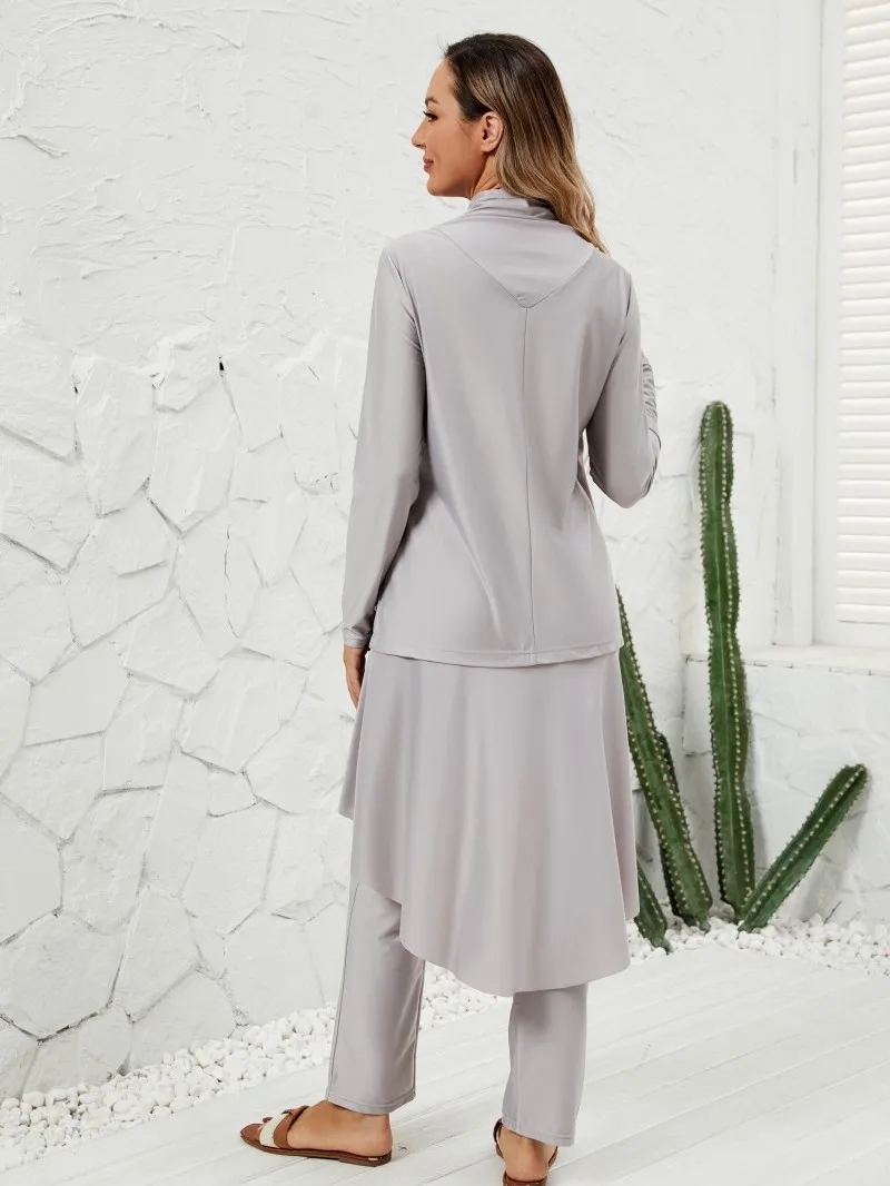 

Летний женский мусульманский купальник: длинное платье, брюки, исламский купальный костюм, скромный спортивный костюм для плавания и серфинга, комплект из 3 предметов