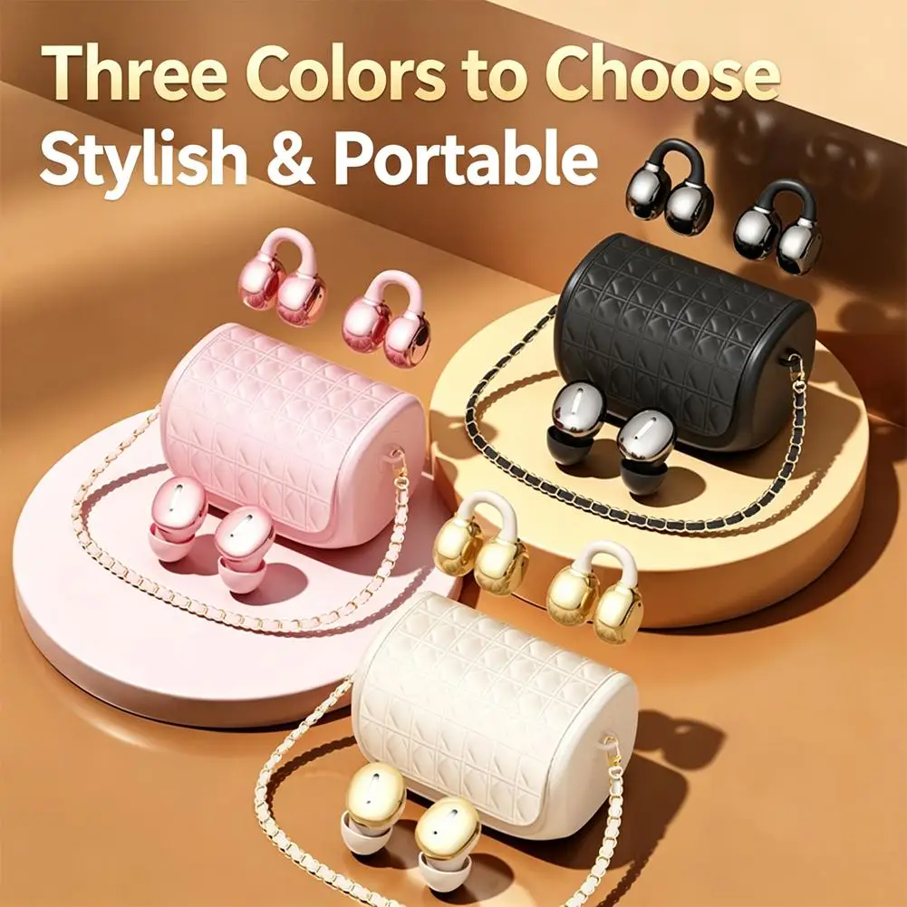 Ear Clip Wireless Earbuds Bluetooth Headphones Handbag Charging Case Earring Set LED Power Display TWS Headset Girl Gift