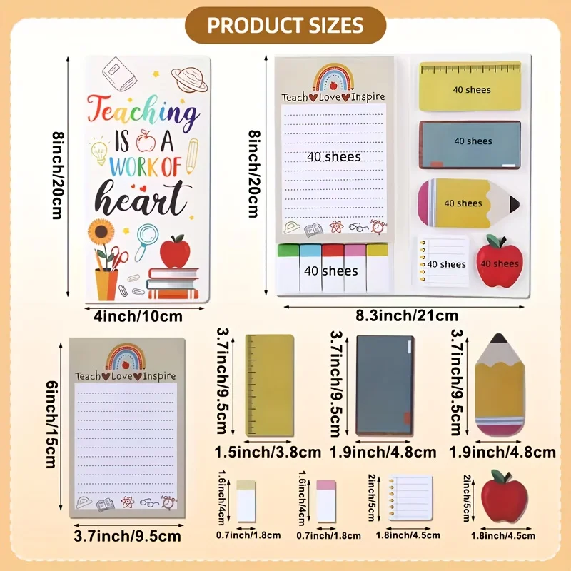 2 Pcs Teacher Gift Set Sticky Note Glitter Pen Teacher Appreciation Stationery Gift Cute Memo Pads For Classrooms School Offices