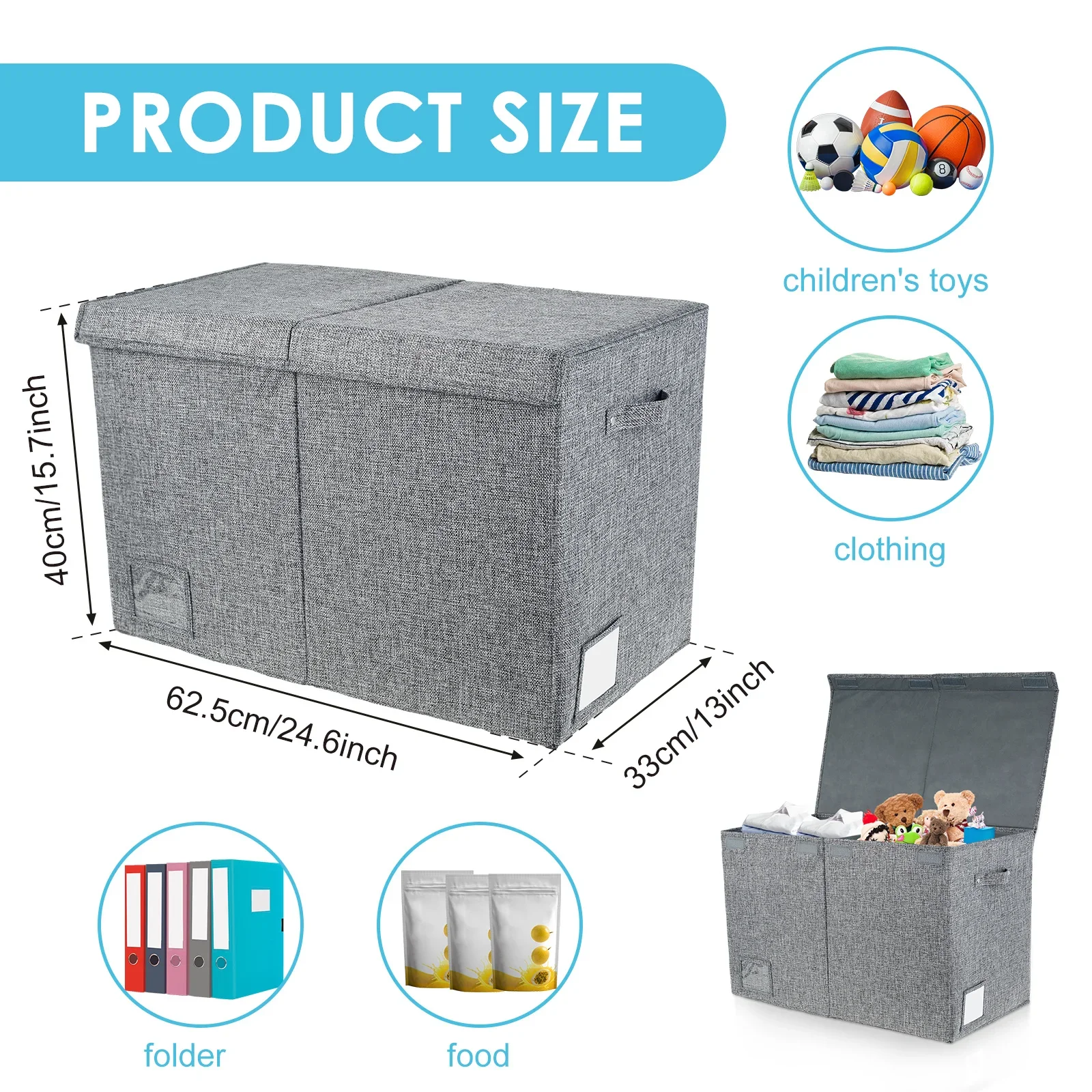 Toy Storage Box 80 L Foldable Cube Kids Toys Organizer Bin Large Capacity Cartoon Animal Nursery Toy Sundries Bins