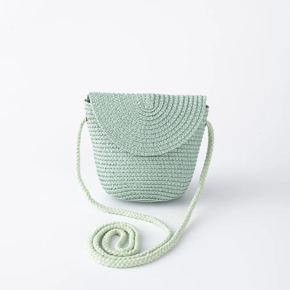 Bohemia Shell Shape Children Straw Bag Pure Color Handmade Woven Crossbody Bag Creative Half Round Handwoven Beach Bag Girls