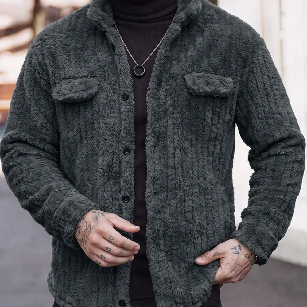 Mens Woolen Lapel Jacket Winter Thickened Warm Coat Slim Fit Business Fashion Outerwear Male Stylish Daily Clothing New