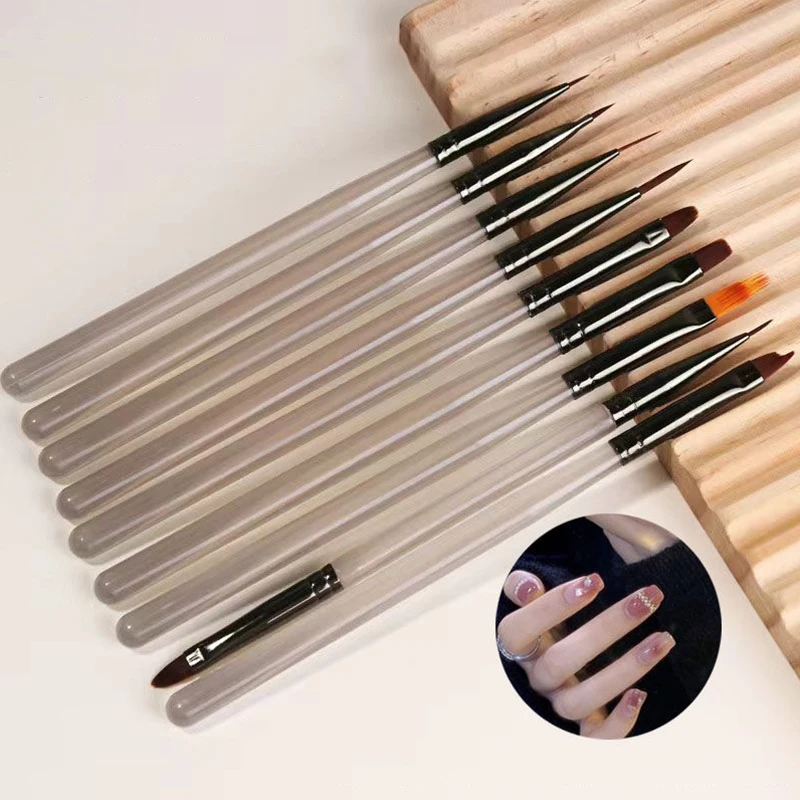 Nail Art Brush Set Japanese-style Ice Gray Multi-type Tips for Liner Blending Gradient UV Gel Painting Manicure Tools