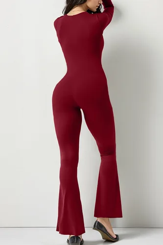 Imagen 2 del producto Outdoor trade-Mono de manga larga para mujer, ceñido a la cintura y levantamiento de cintura, cuello cuadrado, pierna ancha, alta elasticidad