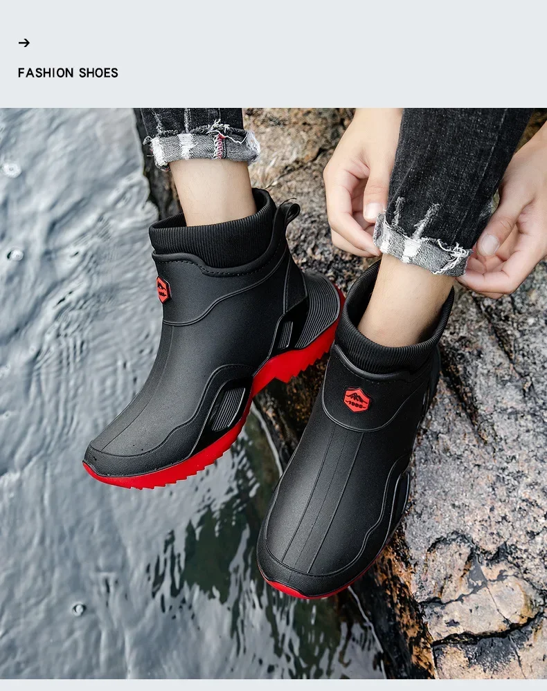 Unisex Kurze Regenstiefel Rutschfest Verstärktes PVC-Material Runde Zehenkappe Knöchelhoch Paarstiefel für Frühling und Sommer Wasserschuhe – Detail 16