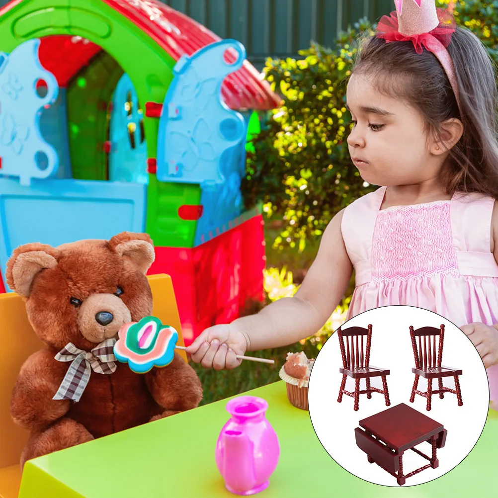 

1 комплект миниатюрных деревянных столов и стульев для кукольного домика, креативный декор для спальни, прочный декоративный элемент для дома