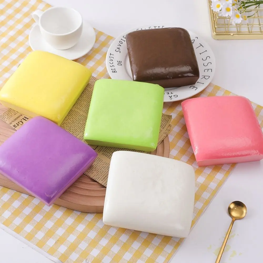 Stylish PU Sticky Toast Slow Rebound Round/Square Soft Cute Toast Fidget Simulation Food Funny Sensory Squishy Tricky