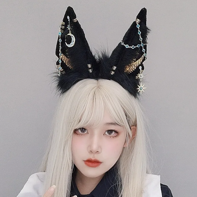 Anime Cosplay Headband Cartoon Wolf Ears Hair Hoop with Dangle Jewelry Decors Unisex Carnival Party Roleplay Headwear Prop