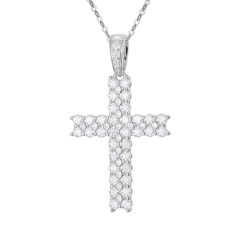 S925 Sterling Silver Moissanite Claw Bling Ice Out Cross Pendants Necklaces for Men Rapper Jewelry Gift