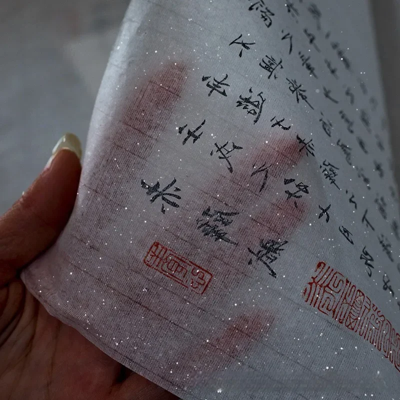 

48x100 см Белая полупрозрачная бумага Сюань Ультратонкая полузрелая бумага для рисовой каллиграфии Рулон древней стили Слюдяная спелая бумага Сюань