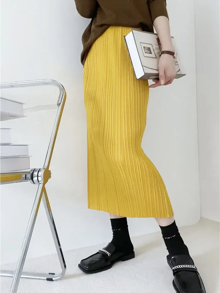 

Pleated Half Skirt Women's Pressed Pleated Skirt 2024 Summer Skirt Solid Color After Open Mid-length Solid Color